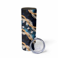 Puakenikeni Maile Lei Skinny Tumbler Frangipani Blue Tropical Leaves LT01 - Polynesian Pride