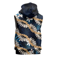 Puakenikeni Maile Lei Sleeveless Zip Hoodie Frangipani Blue Tropical Leaves LT01 - Polynesian Pride