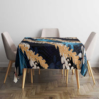 Puakenikeni Maile Lei Tablecloth Frangipani Blue Tropical Leaves