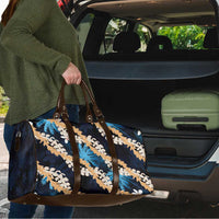 Puakenikeni Maile Lei Travel Bag Frangipani Blue Tropical Leaves