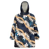 Puakenikeni Maile Lei Wearable Blanket Hoodie Frangipani Blue Tropical Leaves LT01 One Size Blue - Polynesian Pride