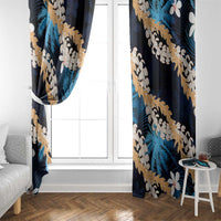 Puakenikeni Maile Lei Window Curtain Frangipani Blue Tropical Leaves