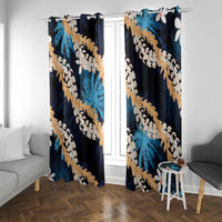 Puakenikeni Maile Lei Window Curtain Frangipani Blue Tropical Leaves