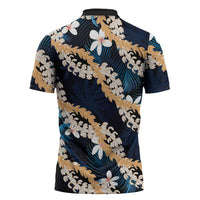 Puakenikeni Maile Lei Zipper Polo Shirt Frangipani Blue Tropical Leaves LT01 - Polynesian Pride