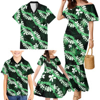 Puakenikeni Maile Lei Family Matching Mermaid Dress and Hawaiian Shirt Frangipani Green Tropical Leaves LT01 - Polynesian Pride