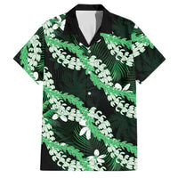 Puakenikeni Maile Lei Family Matching Off Shoulder Maxi Dress and Hawaiian Shirt Frangipani Green Tropical Leaves LT01 Dad's Shirt - Short Sleeve Green - Polynesian Pride