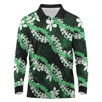 Puakenikeni Maile Lei Long Sleeve Polo Shirt Frangipani Green Tropical Leaves LT01 Green - Polynesian Pride