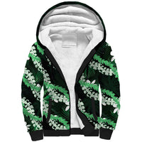 Puakenikeni Maile Lei Sherpa Hoodie Frangipani Green Tropical Leaves LT01 Unisex Green - Polynesian Pride