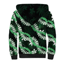 Puakenikeni Maile Lei Sherpa Hoodie Frangipani Green Tropical Leaves LT01 - Polynesian Pride