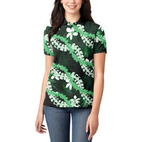 Puakenikeni Maile Lei Women Polo Shirt Frangipani Green Tropical Leaves LT01 - Polynesian Pride