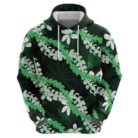 Puakenikeni Maile Lei Zip Hoodie Frangipani Green Tropical Leaves LT01 - Polynesian Pride