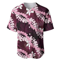 Puakenikeni Maile Lei Baseball Jersey Frangipani Pink Tropical Leaves