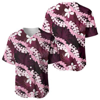 Puakenikeni Maile Lei Baseball Jersey Frangipani Pink Tropical Leaves