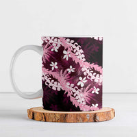 Puakenikeni Maile Lei Ceramic Mug Frangipani Pink Tropical Leaves