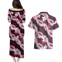 Puakenikeni Maile Lei Couples Matching Puletasi and Hawaiian Shirt Frangipani Pink Tropical Leaves LT01 - Polynesian Pride