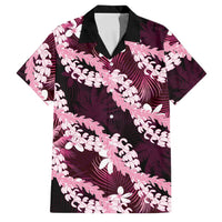 Puakenikeni Maile Lei Family Matching Long Sleeve Bodycon Dress and Hawaiian Shirt Frangipani Pink Tropical Leaves LT01 Dad's Shirt - Short Sleeve Pink - Polynesian Pride