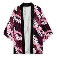 Puakenikeni Maile Lei Kimono Frangipani Pink Tropical Leaves