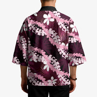Puakenikeni Maile Lei Kimono Frangipani Pink Tropical Leaves