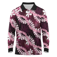 Puakenikeni Maile Lei Long Sleeve Polo Shirt Frangipani Pink Tropical Leaves LT01 Pink - Polynesian Pride