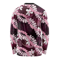 Puakenikeni Maile Lei Long Sleeve Shirt Frangipani Pink Tropical Leaves