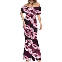 Puakenikeni Maile Lei Mermaid Dress Frangipani Pink Tropical Leaves LT01 - Polynesian Pride
