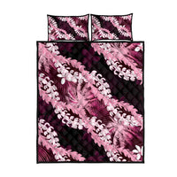 Puakenikeni Maile Lei Quilt Bed Set Frangipani Pink Tropical Leaves