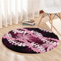Puakenikeni Maile Lei Round Carpet Frangipani Pink Tropical Leaves