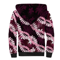 Puakenikeni Maile Lei Sherpa Hoodie Frangipani Pink Tropical Leaves LT01 - Polynesian Pride