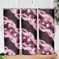 Puakenikeni Maile Lei Skinny Tumbler Frangipani Pink Tropical Leaves LT01 - Polynesian Pride