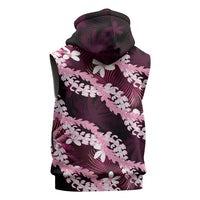 Puakenikeni Maile Lei Sleeveless Hoodie Frangipani Pink Tropical Leaves LT01 - Polynesian Pride