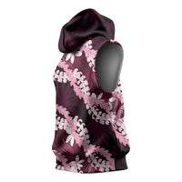 Puakenikeni Maile Lei Sleeveless Hoodie Frangipani Pink Tropical Leaves LT01 - Polynesian Pride