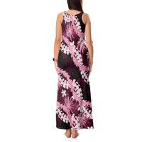 Puakenikeni Maile Lei Tank Maxi Dress Frangipani Pink Tropical Leaves LT01 - Polynesian Pride
