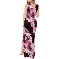 Puakenikeni Maile Lei Tank Maxi Dress Frangipani Pink Tropical Leaves LT01 - Polynesian Pride