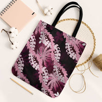 Puakenikeni Maile Lei Tote Bag Frangipani Pink Tropical Leaves