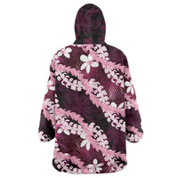 Puakenikeni Maile Lei Wearable Blanket Hoodie Frangipani Pink Tropical Leaves LT01 - Polynesian Pride