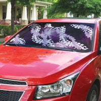 Puakenikeni Maile Lei Auto Sun Shade Frangipani Purple Tropical Leaves