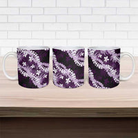 Puakenikeni Maile Lei Ceramic Mug Frangipani Purple Tropical Leaves