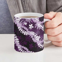 Puakenikeni Maile Lei Ceramic Mug Frangipani Purple Tropical Leaves
