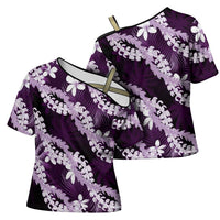 Puakenikeni Maile Lei Cross Shoulder Shirt Frangipani Purple Tropical Leaves LT01 - Polynesian Pride
