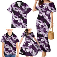 Puakenikeni Maile Lei Family Matching Mermaid Dress and Hawaiian Shirt Frangipani Purple Tropical Leaves LT01 - Polynesian Pride