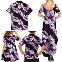 Puakenikeni Maile Lei Family Matching Summer Maxi Dress and Hawaiian Shirt Frangipani Purple Tropical Leaves LT01 - Polynesian Pride
