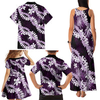 Puakenikeni Maile Lei Family Matching Tank Maxi Dress and Hawaiian Shirt Frangipani Purple Tropical Leaves LT01 - Polynesian Pride