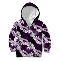 Puakenikeni Maile Lei Kid Hoodie Frangipani Purple Tropical Leaves LT01 Zip Hoodie Purple - Polynesian Pride