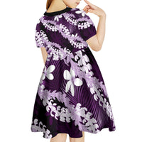 Puakenikeni Maile Lei Kid Short Sleeve Dress Frangipani Purple Tropical Leaves LT01 - Polynesian Pride
