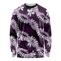 Puakenikeni Maile Lei Long Sleeve Shirt Frangipani Purple Tropical Leaves LT01 Unisex Purple - Polynesian Pride