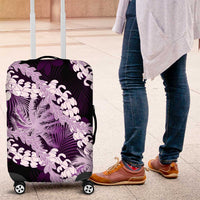 Puakenikeni Maile Lei Luggage Cover Frangipani Purple Tropical Leaves LT01 Purple - Polynesian Pride