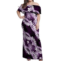 Puakenikeni Maile Lei Off Shoulder Maxi Dress Frangipani Purple Tropical Leaves LT01 Women Purple - Polynesian Pride