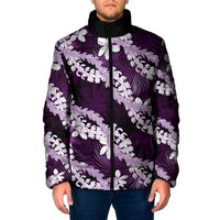 Puakenikeni Maile Lei Padded Jacket Frangipani Purple Tropical Leaves