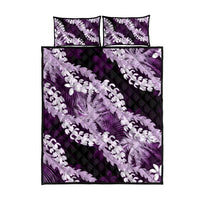 Puakenikeni Maile Lei Quilt Bed Set Frangipani Purple Tropical Leaves