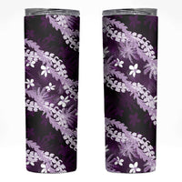 Puakenikeni Maile Lei Skinny Tumbler Frangipani Purple Tropical Leaves LT01 Purple - Polynesian Pride